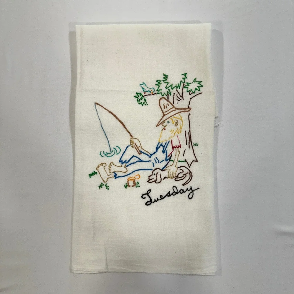 Vintage Days of the Week Tea Towels Hillbilly White Kitsch